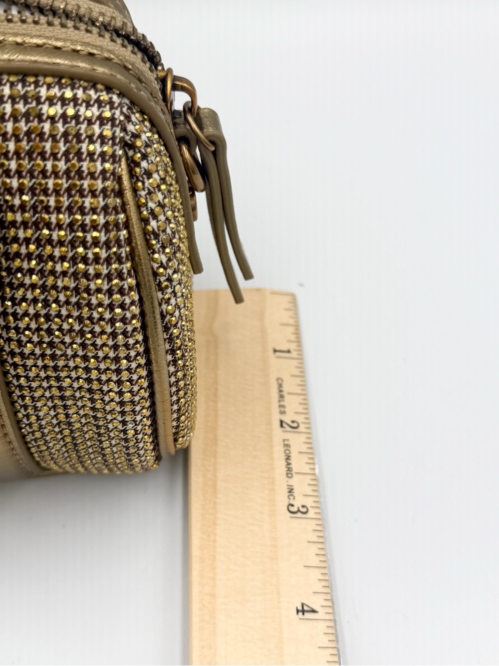 Kurt Geiger Metallic Gold Tweed Mini Satchel - Picture 8 of 10